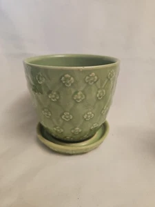 Vintage Shawnee Art Pottery Green Quilted Daisy Flowerpot Planter Saucer USA 454 - Picture 1 of 9