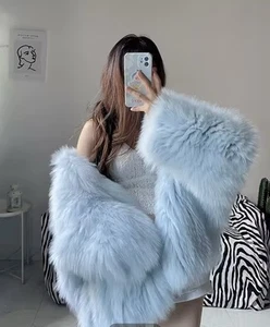 Winter Luxury Knitted Double Long Sleeve Woven Liner Fashion Real Fox Fur Coat - Picture 1 of 3