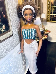 OOAK Curvy Fashion Doll Size Chic Silver Teal Sequin Separates Ensemble! Last1! - Picture 1 of 15