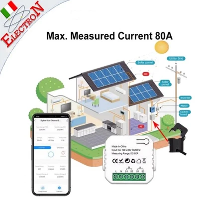 ELECTRON ITALIA Misuratore Consumo energia KWh domestica Potenza Wifi BT TUYA App SMART Solare