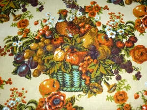 Vtg Fuller Interiors Fabric harvest Motif Fruit Basket Pheasant 55x2.75+ yds - Picture 1 of 7