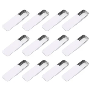 12Pcs Slide Top Tin Containers, 3"x1"x0.4" Mini Metal Empty Tins Box, White - Picture 1 of 7