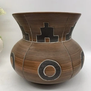 Armando de Mexico Signed Southwest Art Pottery Handmade Vase Brown Black - Picture 1 of 9