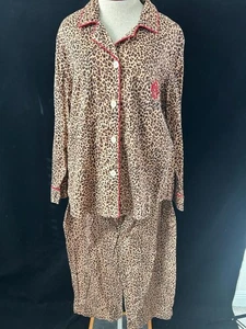 Oscar de la Renta pjs set size 2XL long sleeve top elastic waist pants leopard - Picture 1 of 7