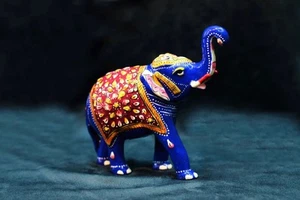 3.5" Royal Elephant Metal Hand Painted Home Decor Statue Exclusive Gift Xmas - Picture 1 of 5