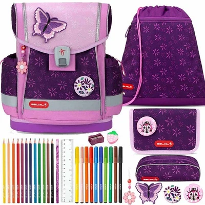 Belmil Schulranzen Set Classy Plus Purple Spring Schmetterling 10-teilig gefüllt