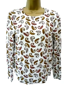 H&M Ladies Size 6 Eur 34 White Brown Red Chameleon Print Cut Out Back Blouse Top - Picture 1 of 10
