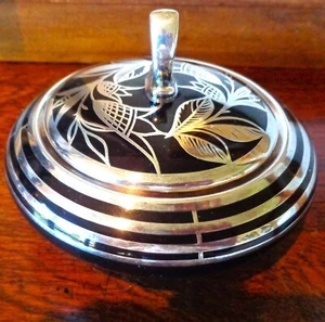 ANTIQUE 1000 FINE SILVER  OVERLAY COBALT BLUE BOWL W LID FRIEDRICH DEUSCH SIGNED - Picture 1 of 10