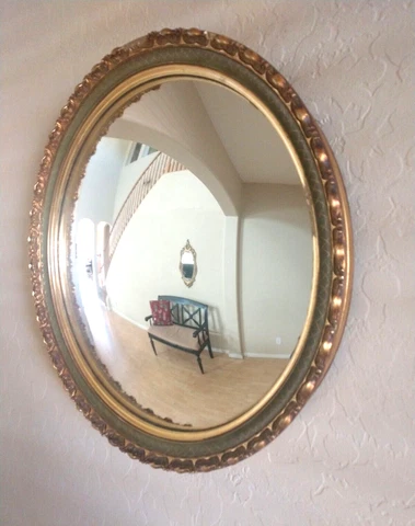 Vintage 1940's Atsonea Round Convex Wall Mirror Gilt Frame Hollywood Regency MCM Cover