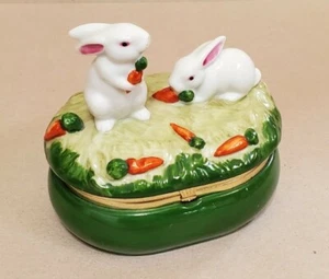 Takahashi Japan Rabbit Trinket Box Handpainted Oval Lidded Hinged 4x3 Excellent - Picture 1 of 11