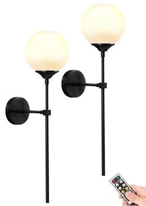 Glass Globe Wall Sconces Lighting Battery Operated with Remote set of 2,indoo... - Picture 1 of 8