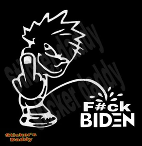 CALVIN PEE On F#ck Biden Funny Car Vinyl Window Decal Sticker  White 6"×5" - Picture 1 of 3