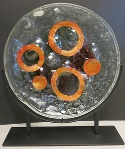 Large Contemporary Art Glass Plate on Stand - Picture 1 of 7