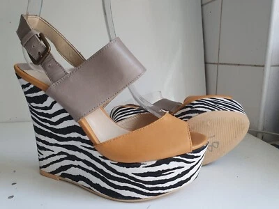 NINE WEST DESIGNER UK 5  37.5 WOMENS ORANGE TAUPE LEATHER PLATFORM HEELS SANDALS - Image 1 of 4