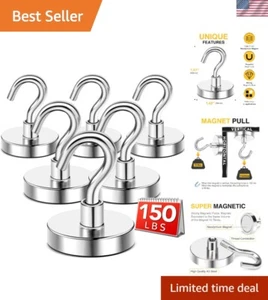 Industrial-Grade Neodymium Magnet Hooks with Corrosion Protection - 6 Pack - Picture 1 of 9