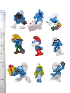 2023 Peyo Smurfs Figure Lot of 9 Sleepy Brainy Cake Gift Farmer Papa Baby Vanity - Picture 1 of 15