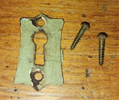 Vintage Metal/Steel Tin Skeleton Key Hole Escutcheon Hardware w/ Screws  - SH - Image 1 of 3