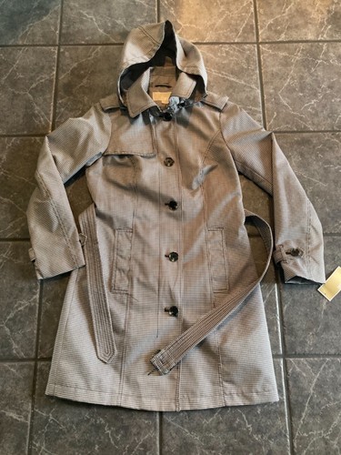 CAPPOTTO CON CINTURA MICHAEL KORS HOUNDSTOOTH DA DONNA NUOVO CON ETICHETTE TAGLIA XS