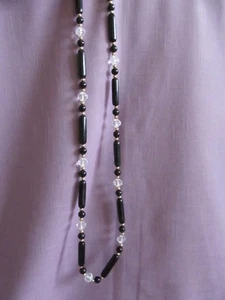 Vtg Trifari Black Clear Gold Long Bead Necklace - Picture 1 of 4