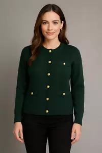 Vintage Talbots Cardigan Womens L Green Merino Wool Cable Knit preppy Old Money - Picture 1 of 12