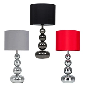 Pair of Table Lamps 35CM Tall Stacked Ball Design Metal Base Drum Lampshades - Picture 1 of 28