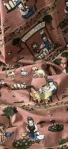 Dusty Pink Multicoloured Jane & Peter Cotton Canvas Fabric 45'' PRICE PER METER - Picture 1 of 2