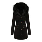 New Womens Winter Parka Coat Ladies Quilted Coat Fur Trim Hooded Jacket UK6-18