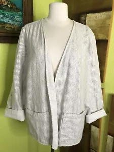 Eileen Fisher Reversible Jacket Eggshell Spring Striped Polka Dot Pockets XL - Picture 1 of 9