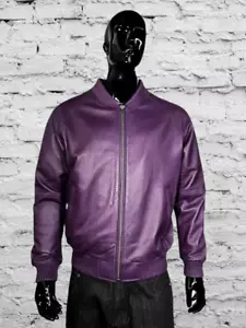 Chaqueta Bombardero Púrpura Piel de Cordero 100% Cuero Suave Real Chaqueta Hecha a Personalizada - Imagen 1 de 7