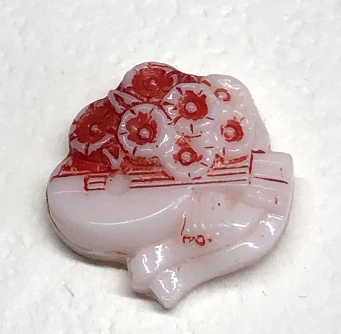 Musical Instrument & Bouquet of Flowers Vintage Painted Glass Button - NBS Small Cover