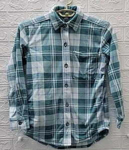 New Eddie Bauer Chutes Fleece Button Up Long Sleeve Shirt Green/Cream Sz XSM - Picture 1 of 7