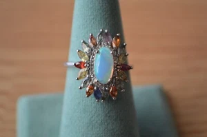 2.65ct Ethiopian Opal / Multi Gem Ring Platinum over Sterling Silver Size 9 - Picture 1 of 12