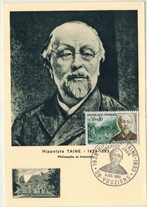 1963-Fdc-Carte Maximum**/H.Taine-historien-Timbre-Yv.1475 - Foto 1 di 1