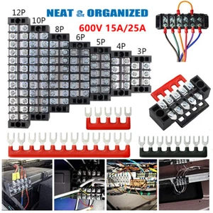 3-12 Positions 600V 15A/25A Dual Row Screw Terminal Block Terminal Barrier Strip - Picture 1 of 19