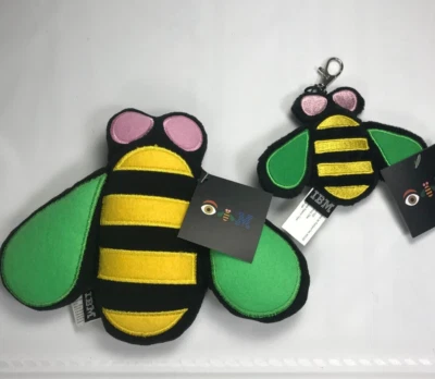 IBM Eye Bee M Logo Plush w/keychain Bee Stuffed Animal Felt Black Green Yellow - Image 1 of 4