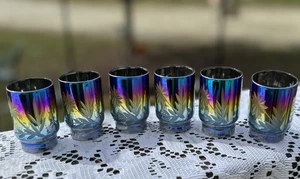 Lot Of 6 Iridescent Etched Carnival Glass Shot Glasses - Picture 1 of 8