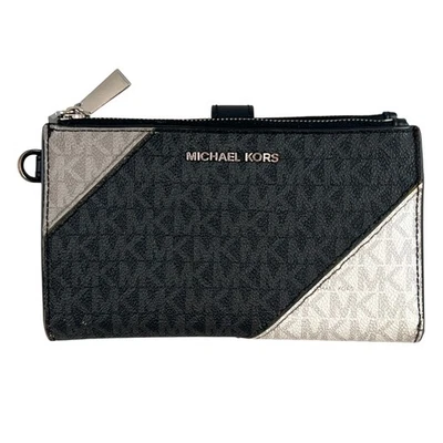 Michael Kors MK Jet Set Viaje Doble Cremallera Teléfono Muñequera Billetera Gris/Blanco/Negro Foto 1 de 4
