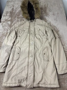 American Eagle Outfitters Parka Coat Womens S Beige Quilted Lining Faux Fur Hood - Picture 1 of 15