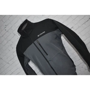 Columbia Soft Shell Jacket Mens Size Large Inside Fleece Gray Black Full Zip - Picture 1 of 9