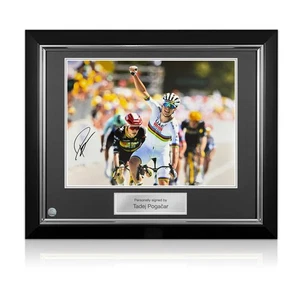 Tadej Pogacar Signed Cycling Photo: Mur-de-Bretagne Stage Win. Deluxe Frame - Picture 1 of 5
