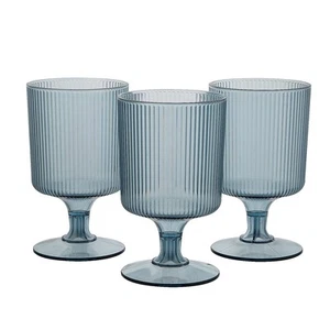 Fun Express Vintage Modern Dusty Blue Plastic Ribbed Highball Glasses, 8 oz – 12 - Picture 1 of 1