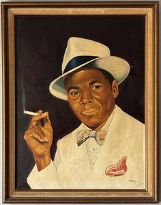 STRIKING ANTIQUE BLACK AFRICAN AMERICAN MAN PORTRAIT OIL PAINTING VINTAGE ART 72 - Picture 1 of 17