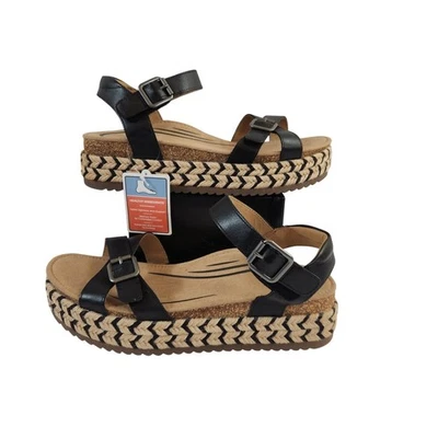 Sandalias de cuña con plataforma de cuero negro Aetrex Paula para mujer EE. UU. 10 soporte para arco nuevas sin caja Foto 1 de 4