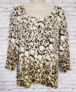 Chico's 2 Womens Size M/12 Animal Print Ombre Tunic Top Stretch Scoop Neck - Picture 1 of 13