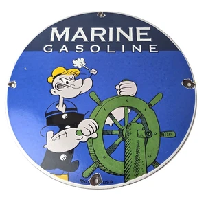 Vintage Marine Benzin Schild - Popeye Sailor Porzellan Emaille Gas Ölpumpe Schild - Bild 1 von 14