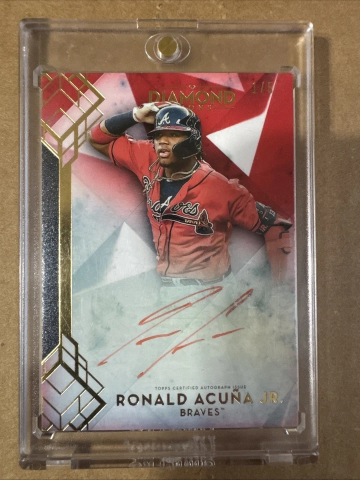 2020 Topps Diamond Icons Baseball Ronald Acuna Jr On Card Auto Red 1/5 - Image 1 of 3