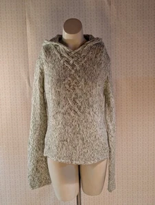 Vintage Chunky Knit Y2K Sweater L Green & White Hoodie Super Soft Nautical Cable - Picture 1 of 14
