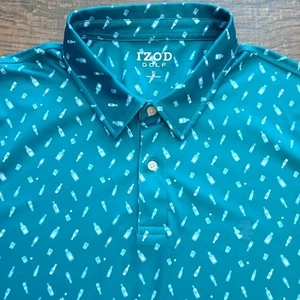 Polo IZOD Para Hombres Extra Grande Verde Estampado Botella Golf Rendimiento Elastizado Flex - Imagen 1 de 8