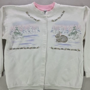 Vintage Artisans Womens Cardigan Sweatshirt Size S-M Easter Bunnies Made In USA - Picture 1 of 16