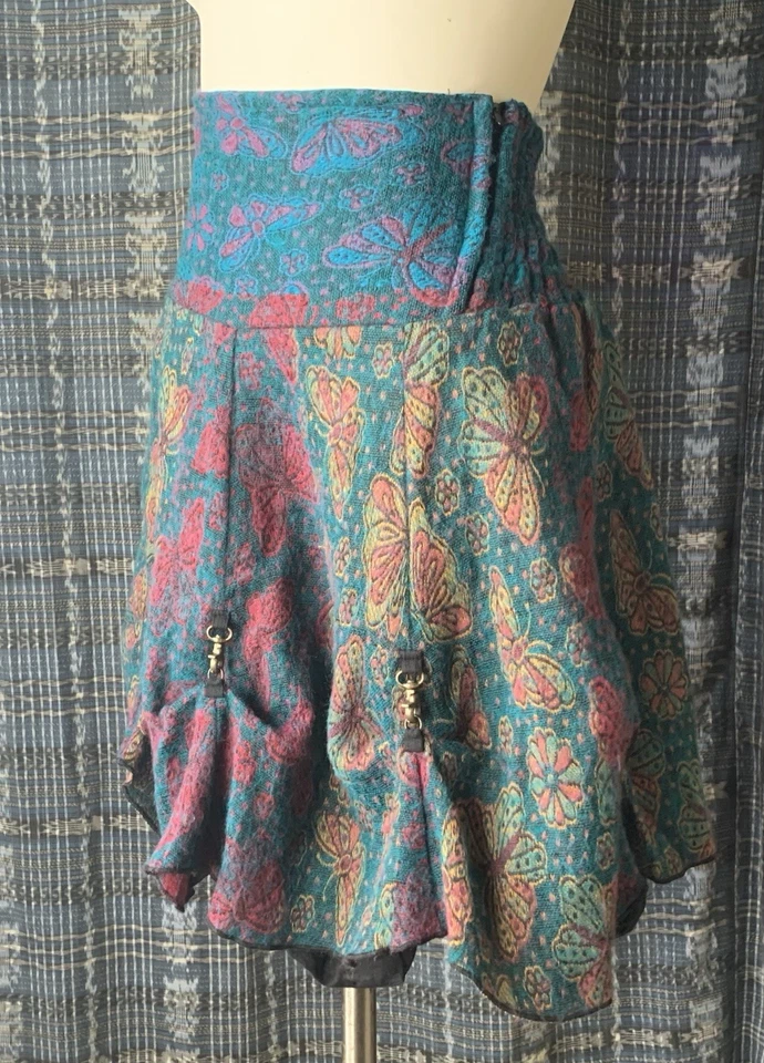 Gekko Camden S/M Butterfly Lined Skirt Rouched Waist Side Zip Hippie Festival - Image 1 of 4